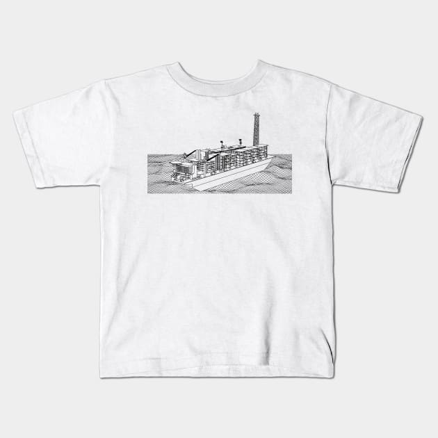 Natural Gas Rig Blueprint Black Kids T-Shirt by Auto-Prints